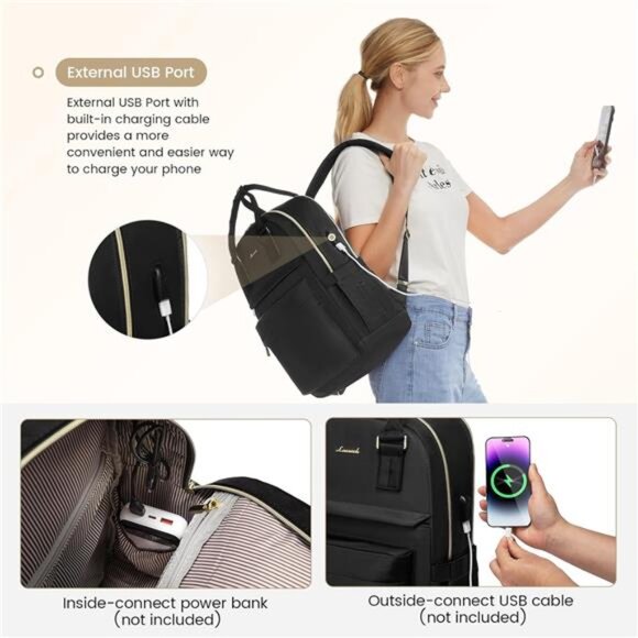 Laptop Backpack for Women 15.6 Inch, Black main image 5